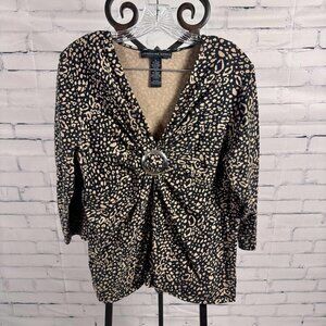 Josephine Chaus XL Leopard Print Ruched Tunic Top with Buckle Detail